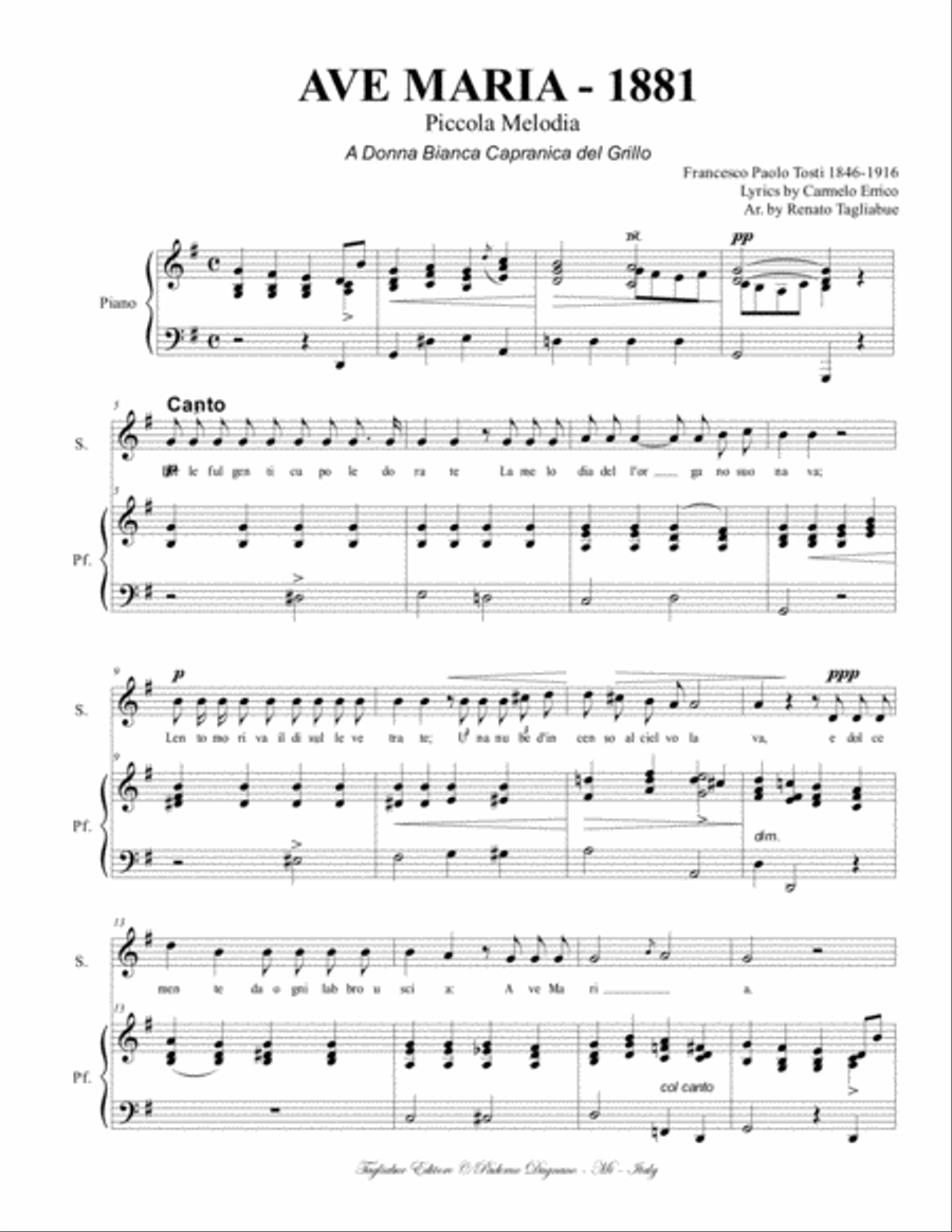 AVE MARIA - 1881 - F.P Tosti - For Soprano and piano High Voice scores gallery preview page 2