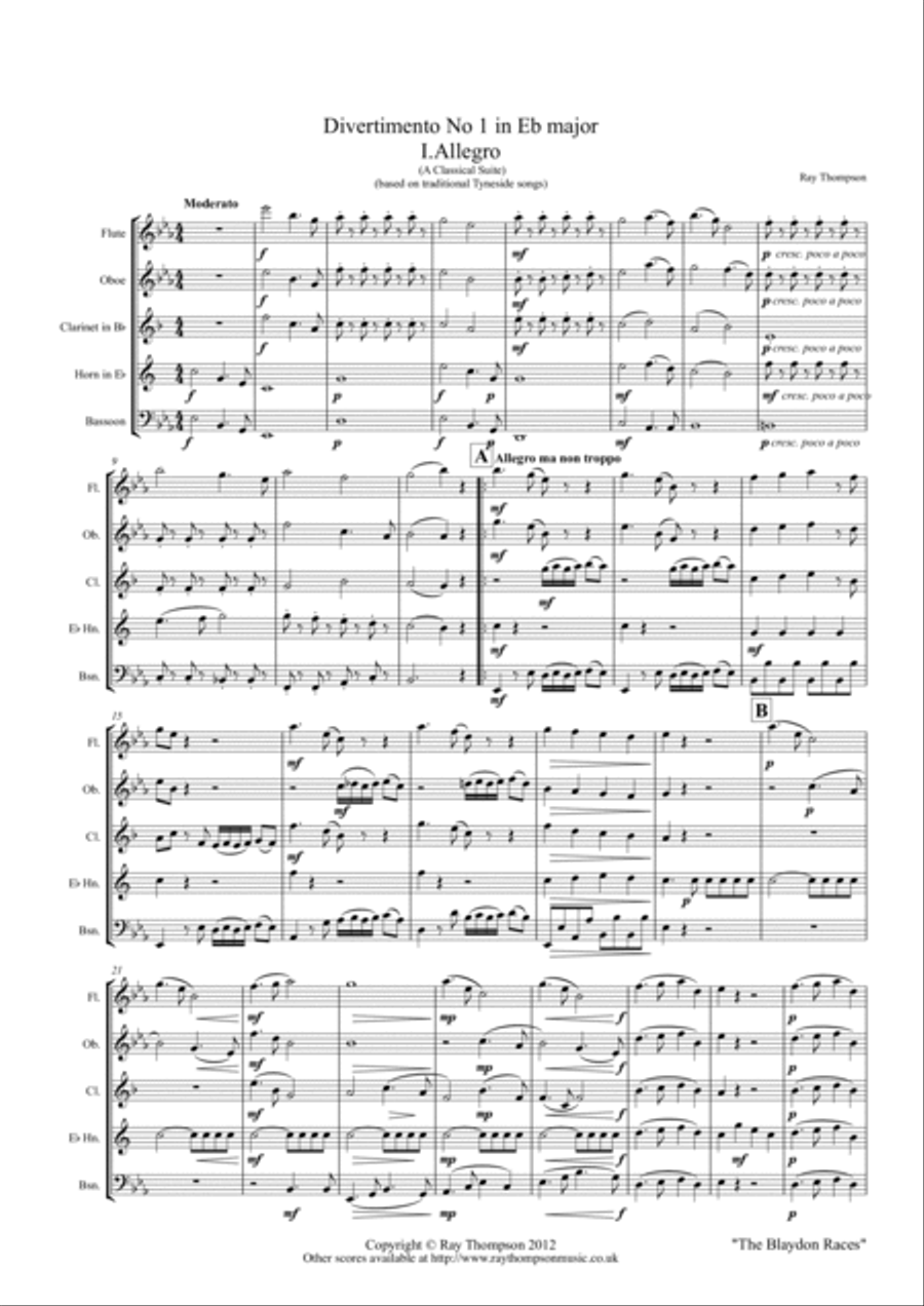 Divertimento No.1 in Eb major “Eine Kleine Tyne Musik” - wind quintet Woodwind Quintet scores gallery preview page 2