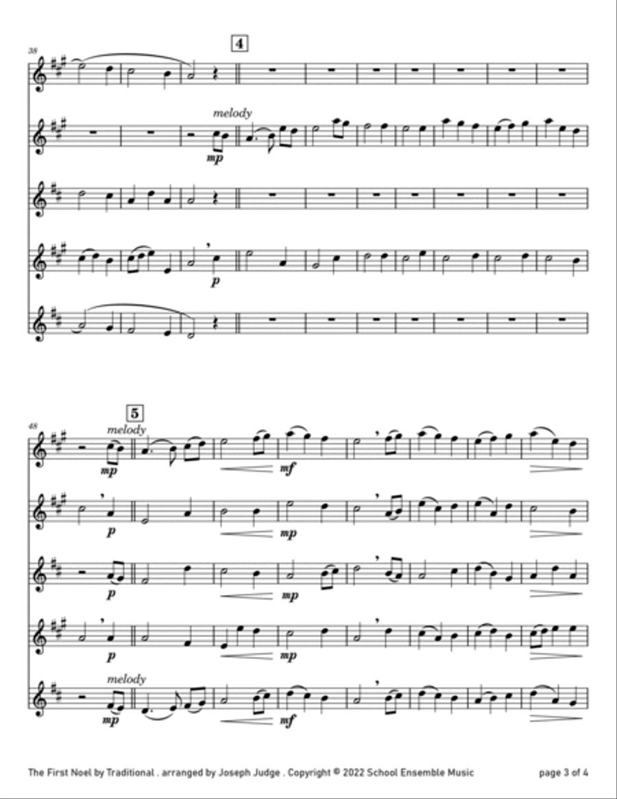 The First Noel for Saxophone Quartet in Schools Saxophone Quartet scores gallery preview page 3