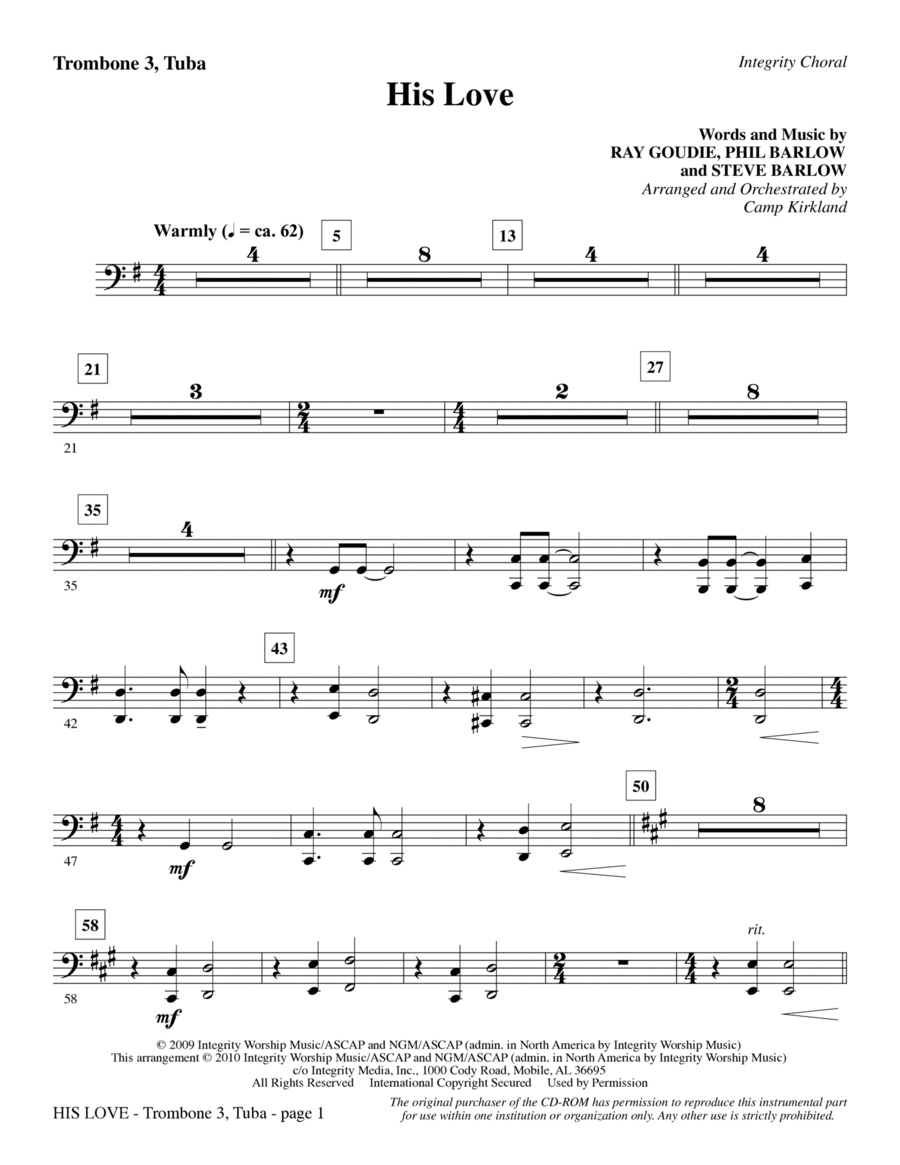 His Love - Trombone 3/Tuba Choir scores gallery preview page 1