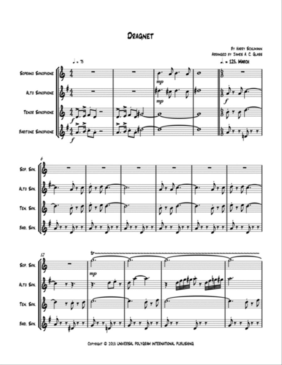 Dragnet Saxophone Quartet scores gallery preview page 3