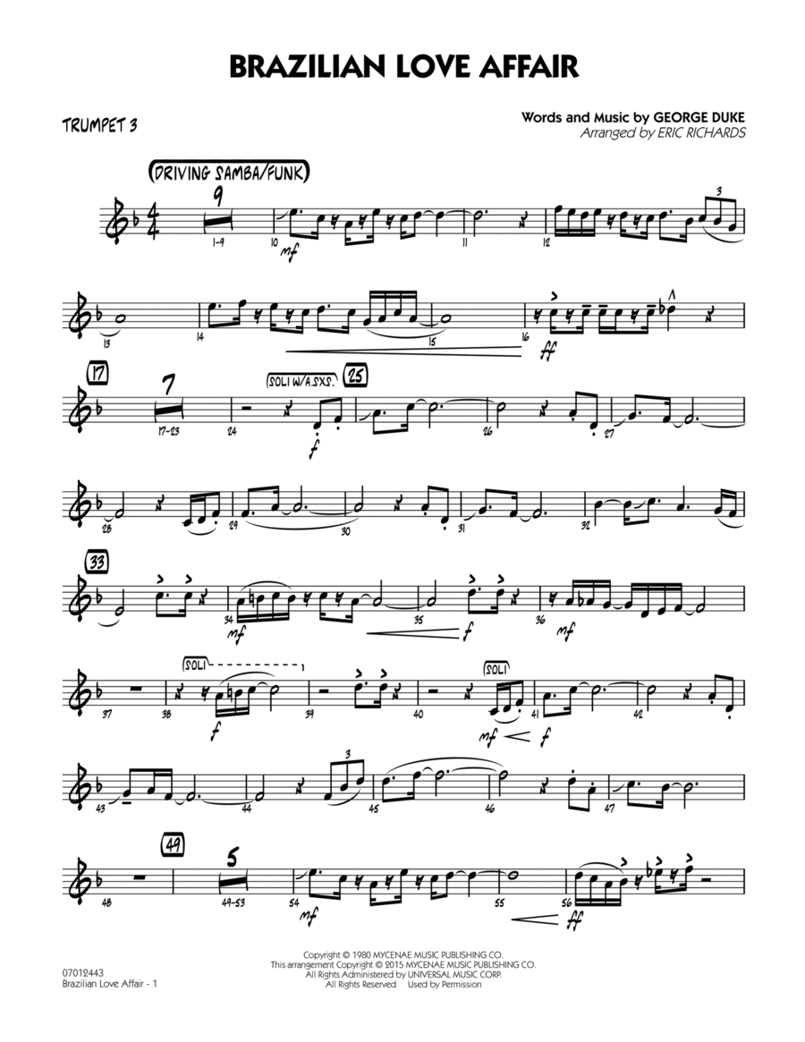 Brazilian Love Affair - Trumpet 3 Trumpet scores gallery preview page 1