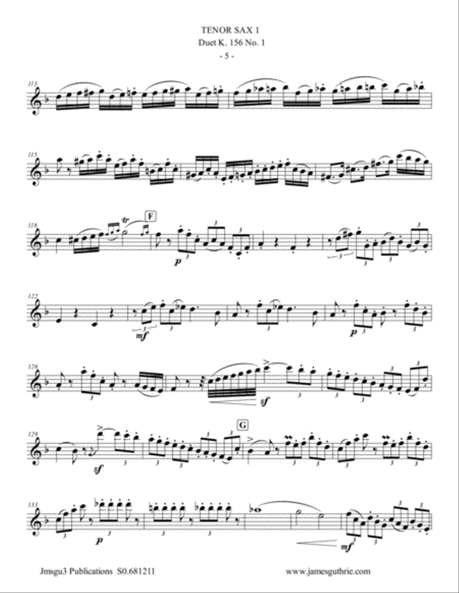 Mozart: Duet K. 156 No. 1 for Tenor Sax Duo Woodwind Duet scores gallery preview page 5