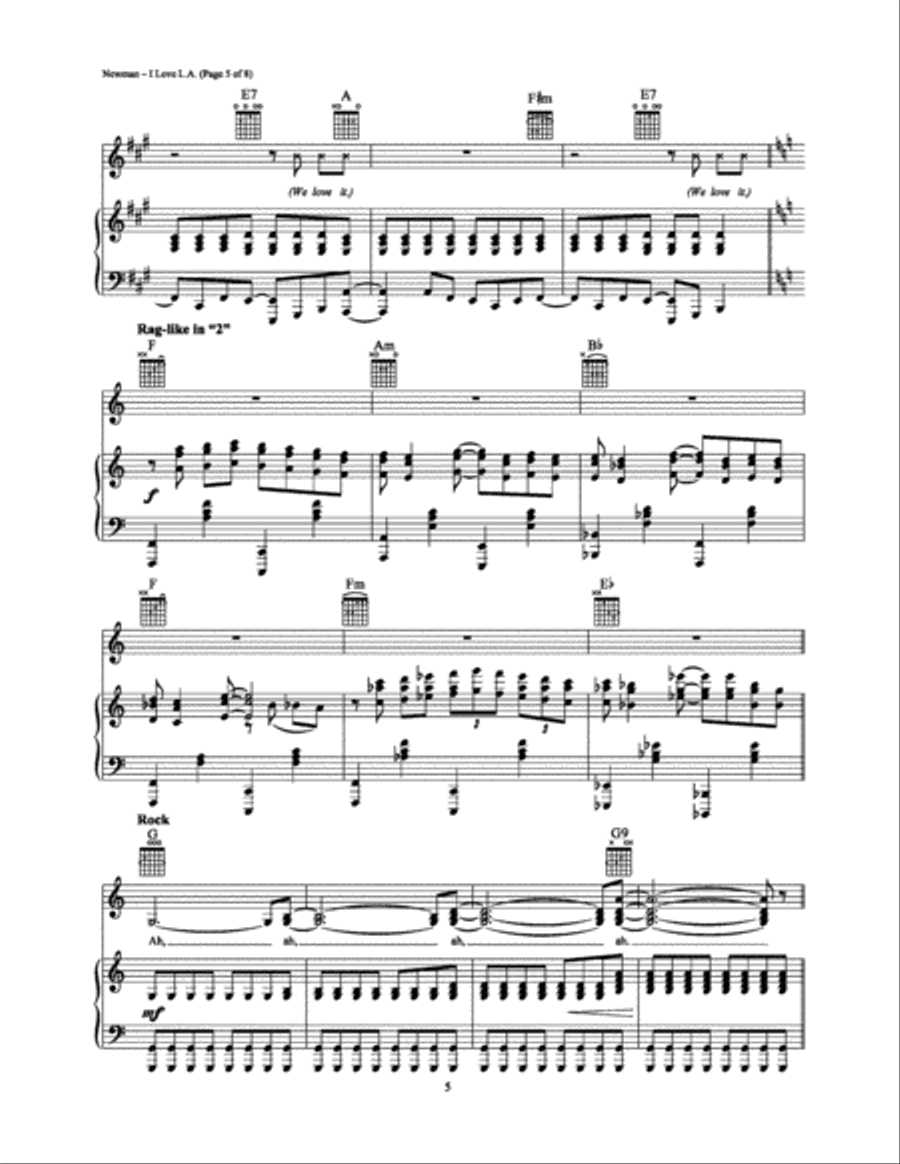 I Love L.A. Piano, Vocal, Guitar scores gallery preview page 5