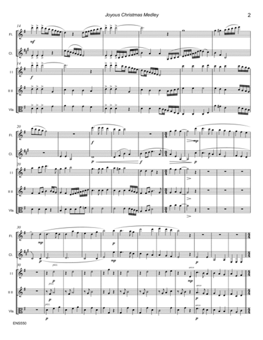 JOYOUS CHRISTMAS MEDLEY - Flute, Clarinet, 2 Violins & Viola image number null