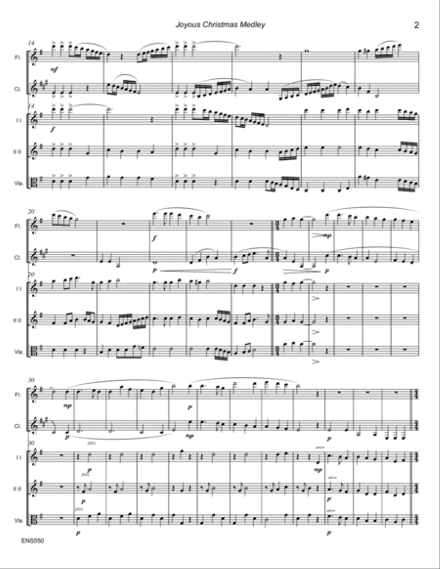 JOYOUS CHRISTMAS MEDLEY - Flute, Clarinet, 2 Violins & Viola Small Ensemble scores gallery preview page 2