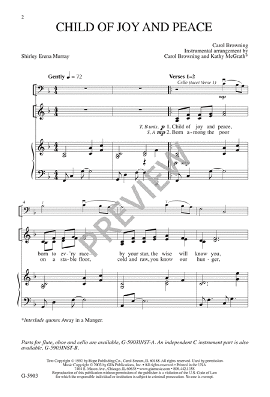 Child of Joy and Peace 4-Part scores gallery preview page 2