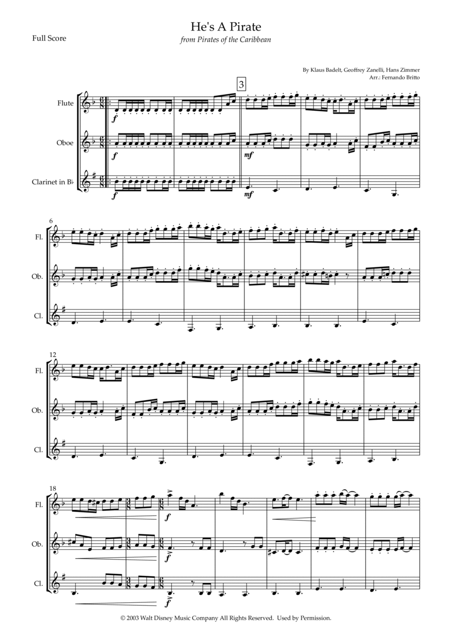 He's A Pirate Woodwind Trio scores gallery preview page 1