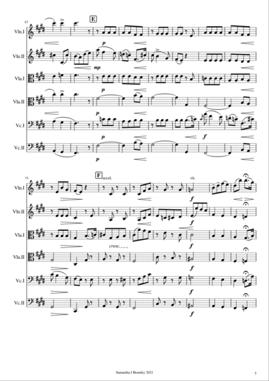 Salut d'Amour for string sextet Set of Parts scores gallery preview page 5