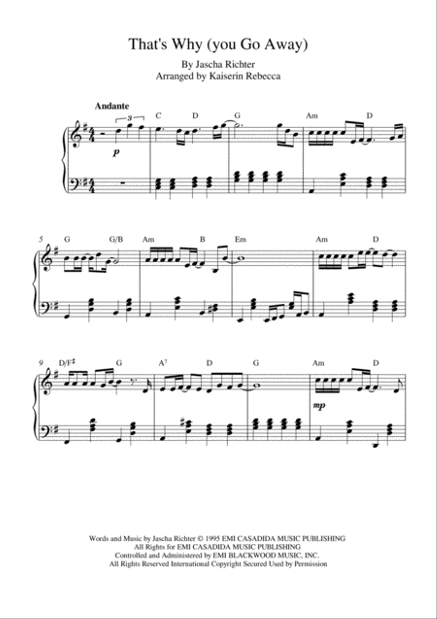 That's Why (you Go Away) Piano Solo scores gallery preview page 1