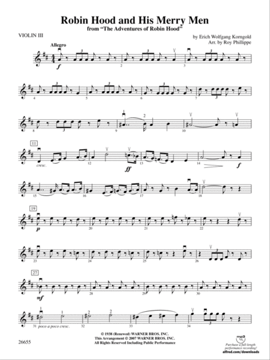 Robin Hood and His Merry Men: 3rd Violin (Viola [TC]) Full Orchestra scores gallery preview page 1