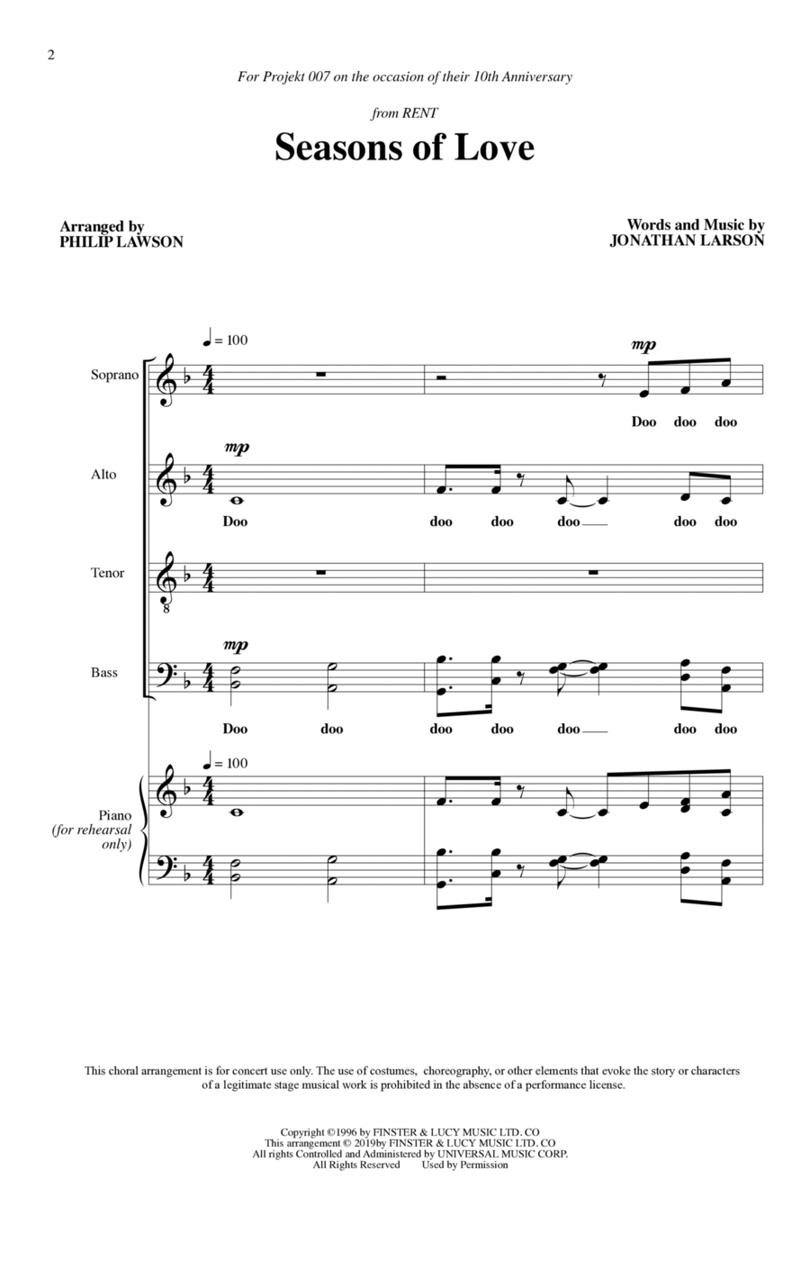 Seasons Of Love (from Rent) (arr. Philip Lawson) 4-Part scores gallery preview page 1