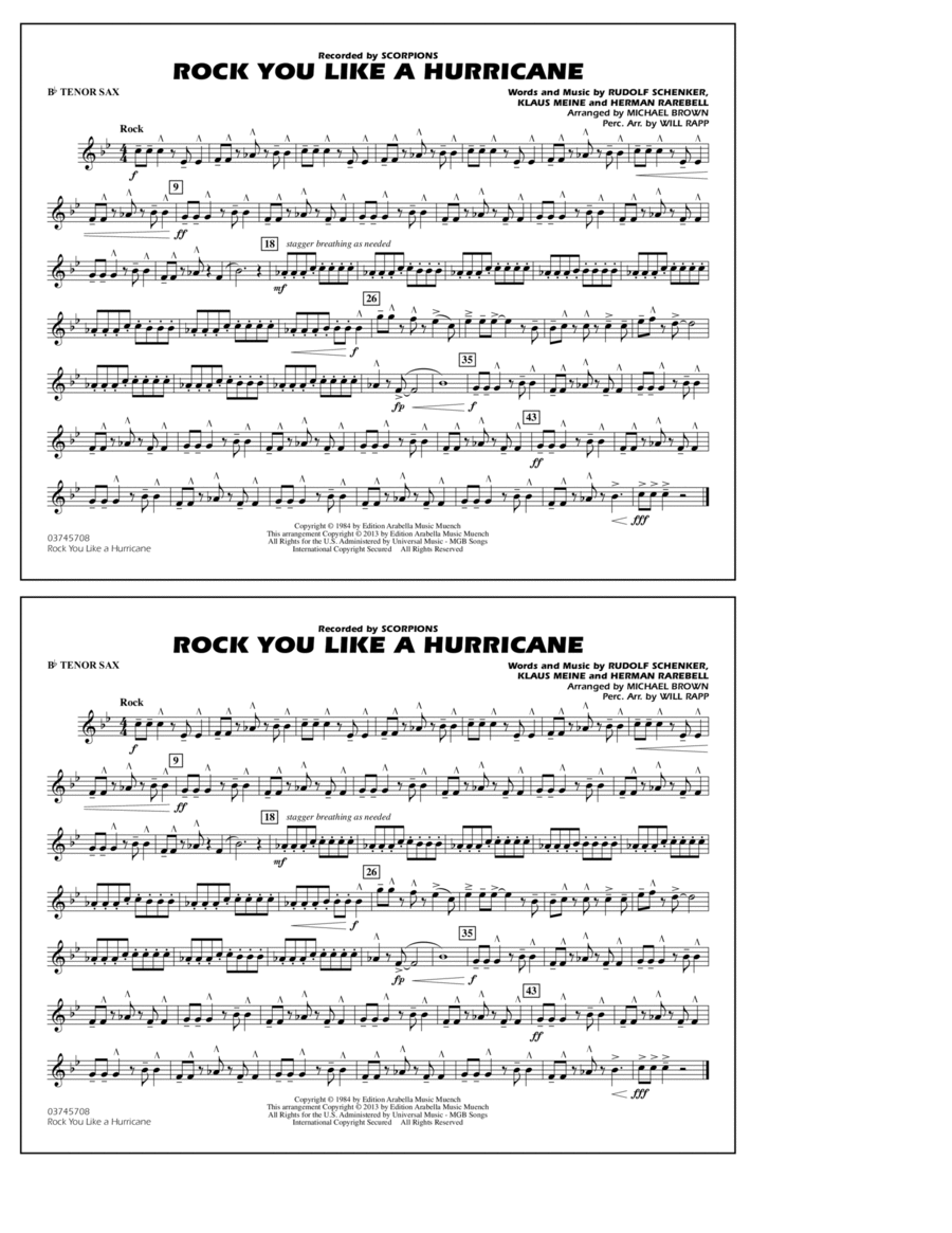Rock You Like a Hurricane - Bb Tenor Sax Marching Band scores gallery preview page 1