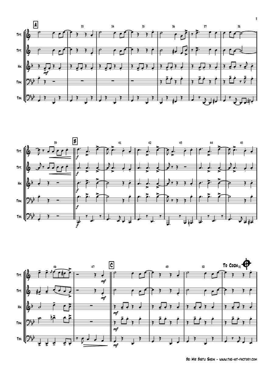 Bei Mir Bist Du Schon (means That You're Grand) Brass Ensemble scores gallery preview page 3
