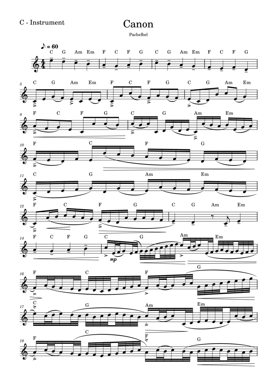 Canon Pachelbel Piano, Vocal scores gallery preview page 1