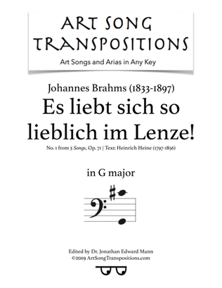 BRAHMS: Es liebt sich so lieblich im Lenze! Op. 71 no. 1 (transposed to G major, bass clef)