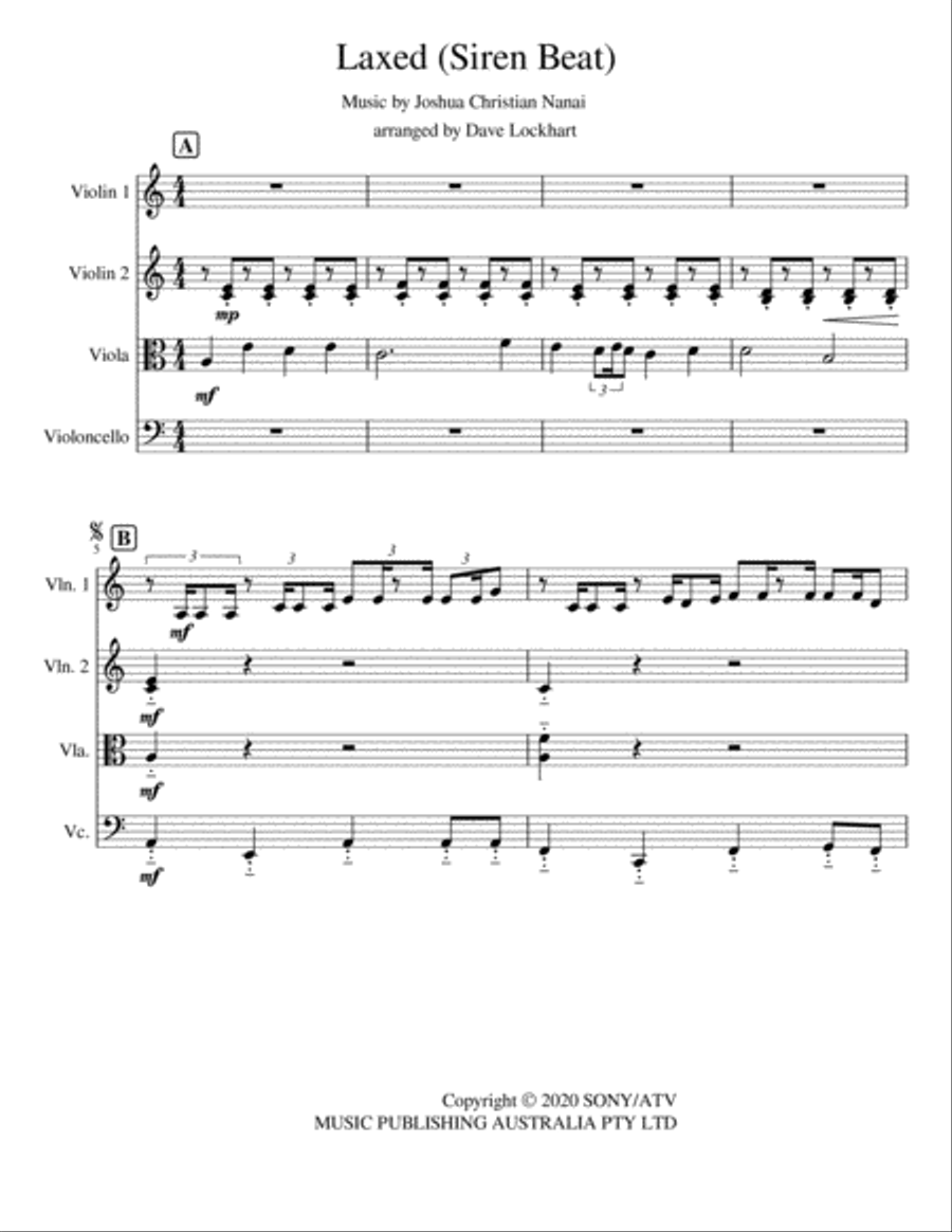Laxed (siren Beat) Laxed (siren Beat) String Quartet scores gallery preview page 1