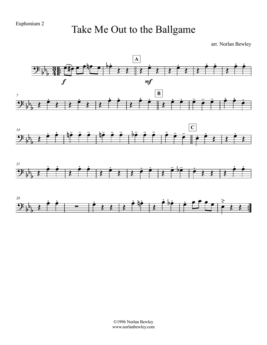 Take Me Out To The Ballgame - Tuba/Euphonium Quartet Brass Ensemble scores gallery preview page 4