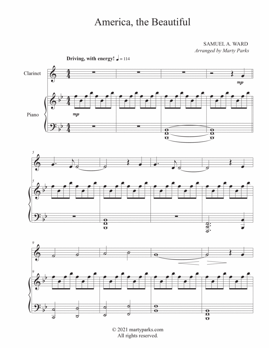 America, the Beautiful (Clarinet-Piano) Clarinet Solo scores gallery preview page 1