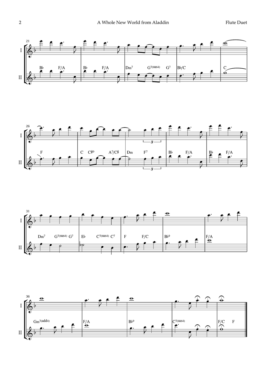 A Whole New World (aladdin's Theme) Flute Duet scores gallery preview page 2