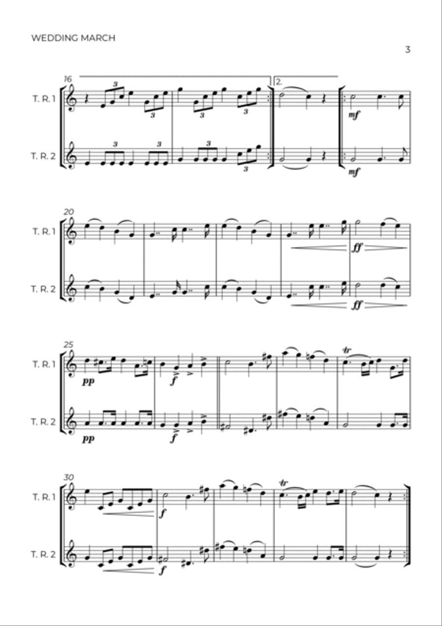 WEDDING MARCH - MENDELSSOHN – TENOR RECORDER DUO Woodwind Duet scores gallery preview page 3