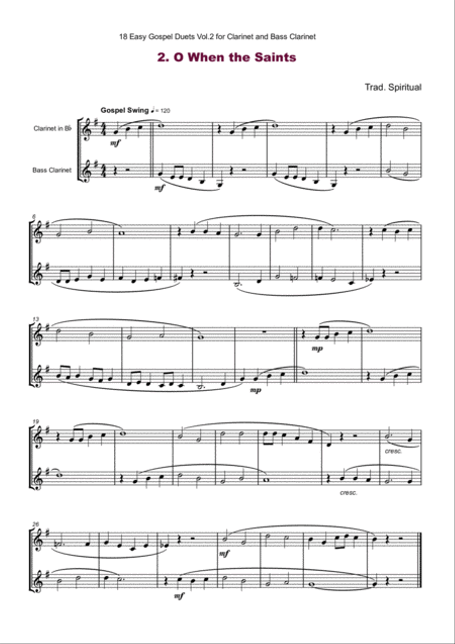 18 Easy Gospel Duets Vol.2 for Clarinet and Bass Clarinet Woodwind Duet scores gallery preview page 4