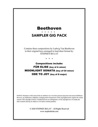 Beethoven Sampler Gig Pack - Three selections (Fur Elise, Moonlight Sonata & Ode To Joy) arranged in
