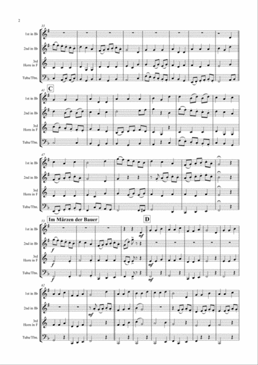 Spring Songs - Frühlingslieder - Part 1 - German Folk Songs - Brass Quartet Brass Quartet scores gallery preview page 2