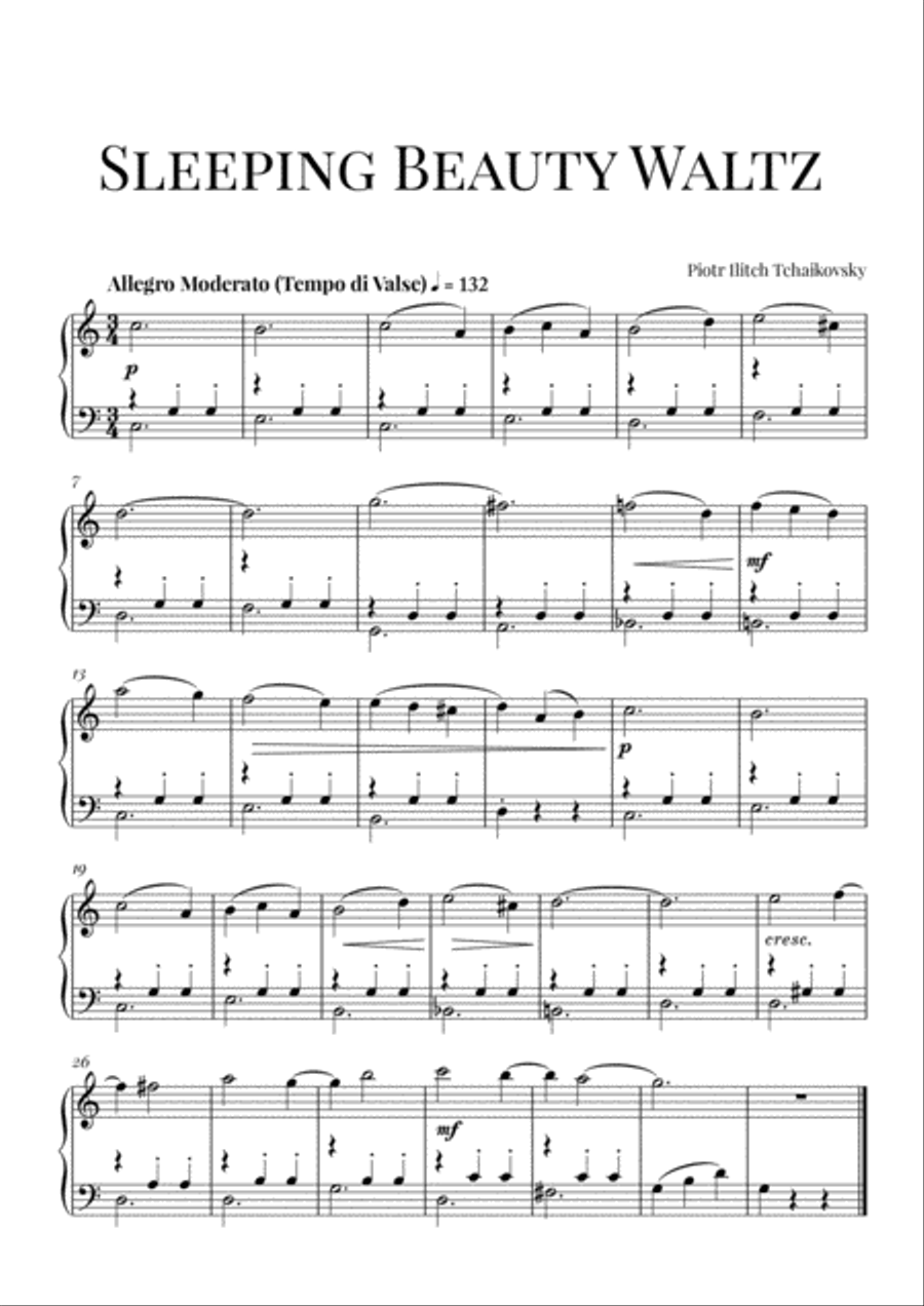 Tchaikovsky Sleeping Beauty Waltz Easy Piano Easy Piano