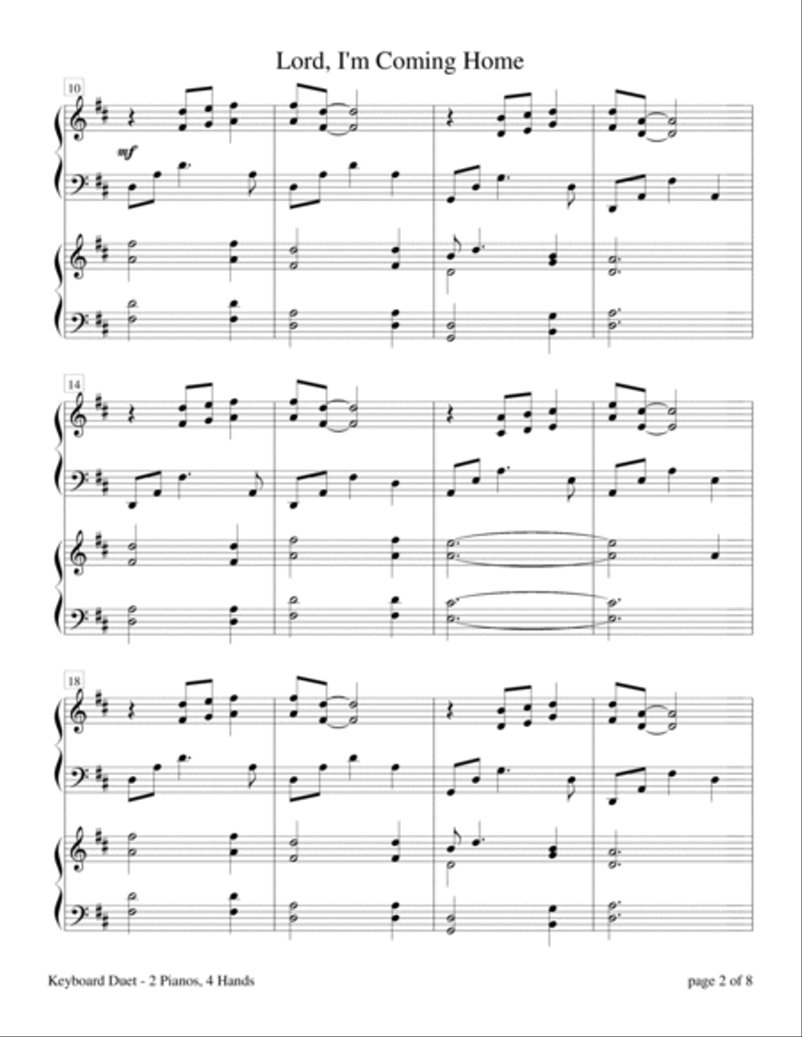 Lord, I'm Coming Home (2 Pianos, 4 Hands Duet) 2 Pianos, 4-Hands scores gallery preview page 4