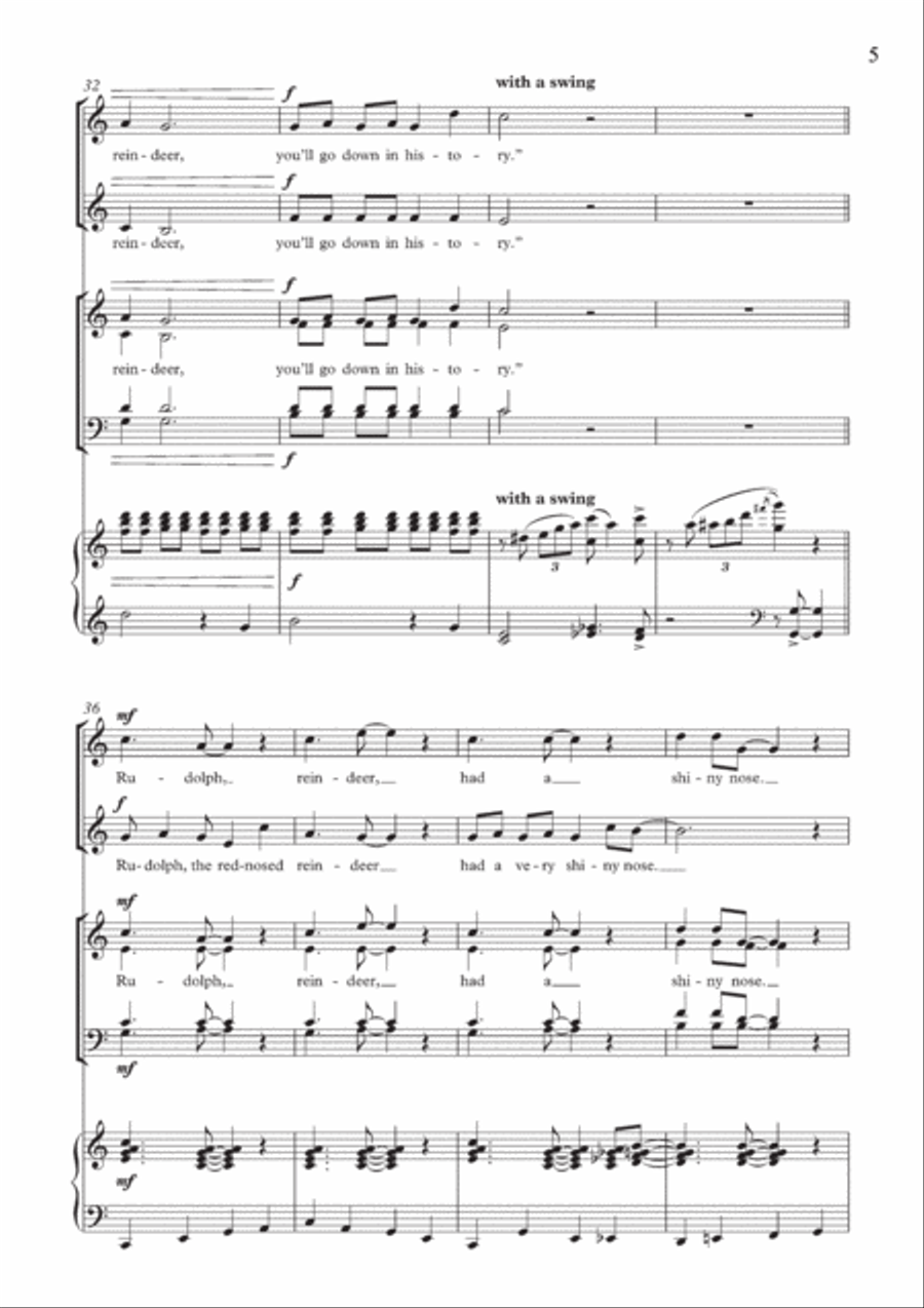 Rudolph The Red-Nosed Reindeer (arr. Richard Allain) 4-Part scores gallery preview page 5