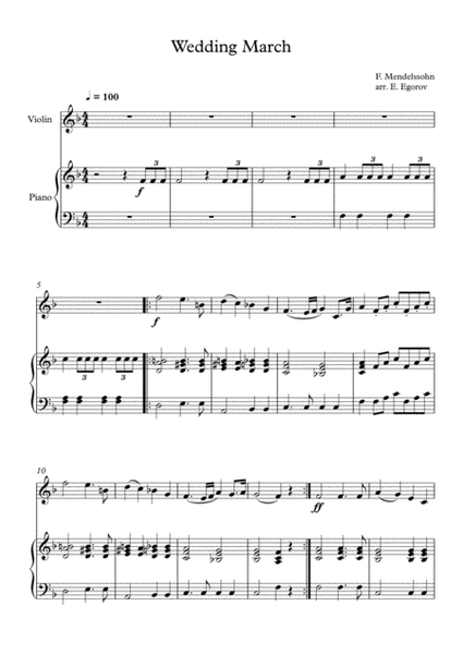 Wedding March, Felix Bartholdy Mendelssohn, For Violin & Piano image number null