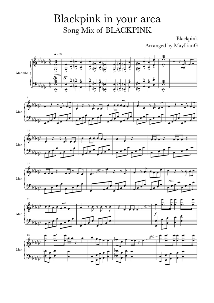 BLACKPINK in your area-Marimba Duet Marimba scores gallery preview page 1