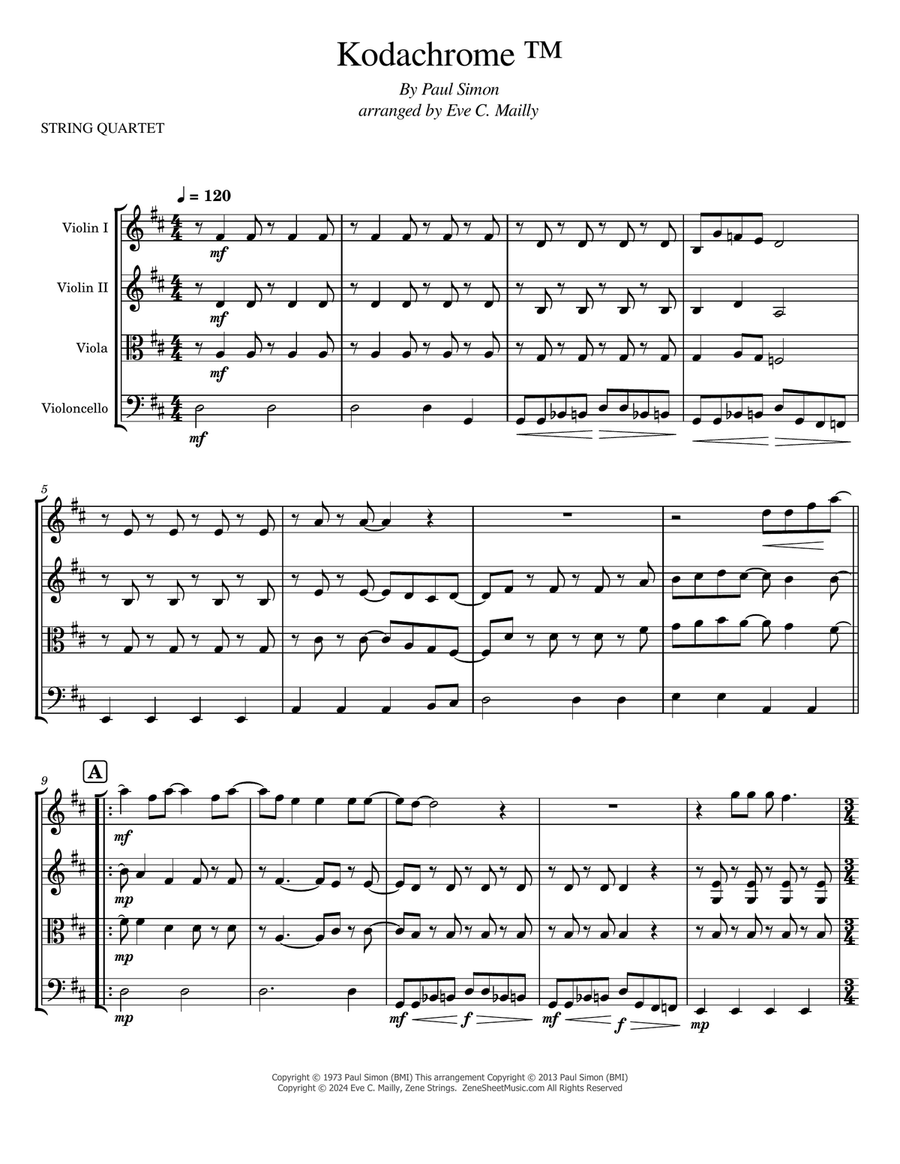 Kodachrome Tm String Quartet scores gallery preview page 1