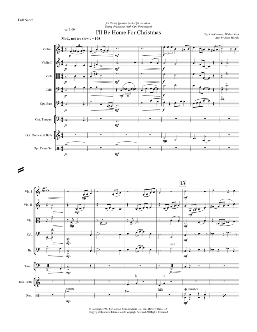 I'll Be Home For Christmas String Quartet scores gallery preview page 1