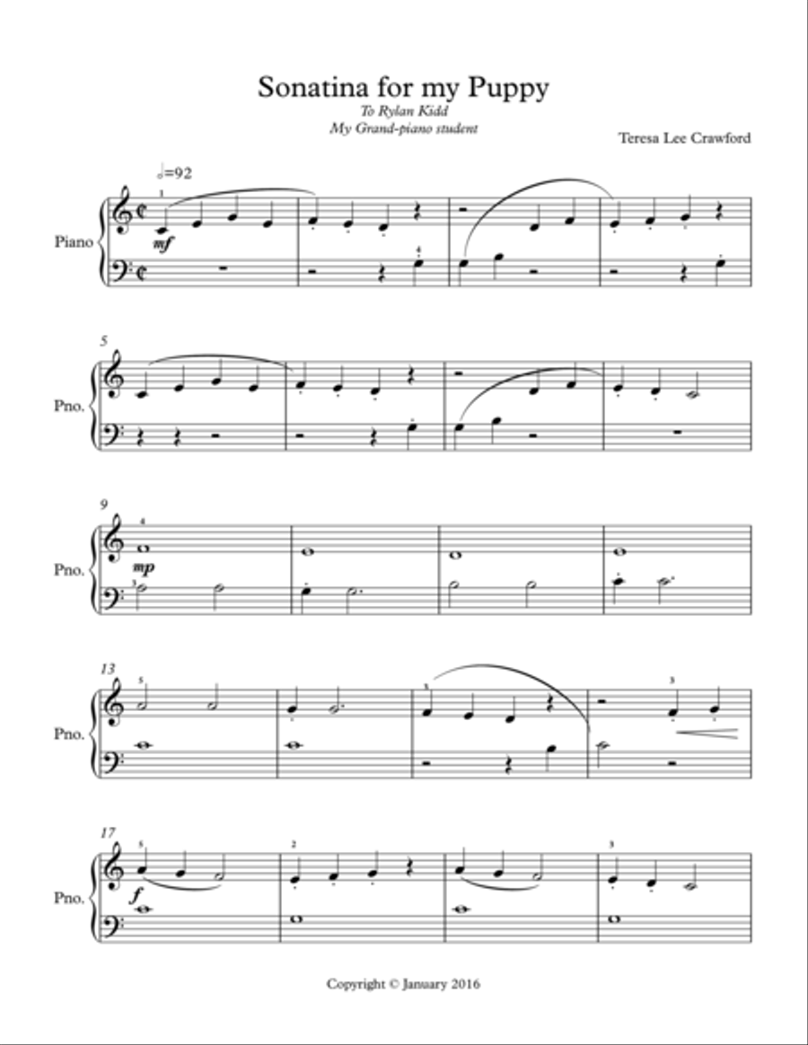 Sonatina for my Puppy Piano Method scores gallery preview page 1