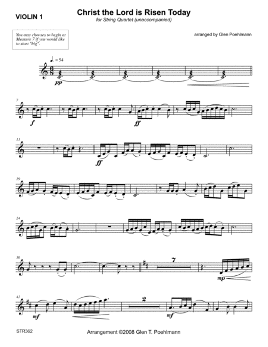 CHRIST THE LORD IS RISEN TODAY - STRING QUARTET (unaccompanied) A Cappella scores gallery preview page 5