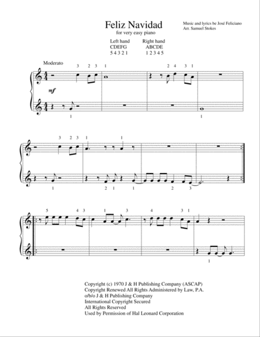 Feliz Navidad Easy Piano scores gallery preview page 1