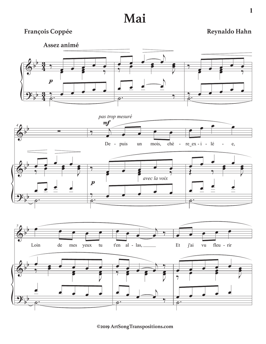 HAHN: Mai (transposed to B-flat major)