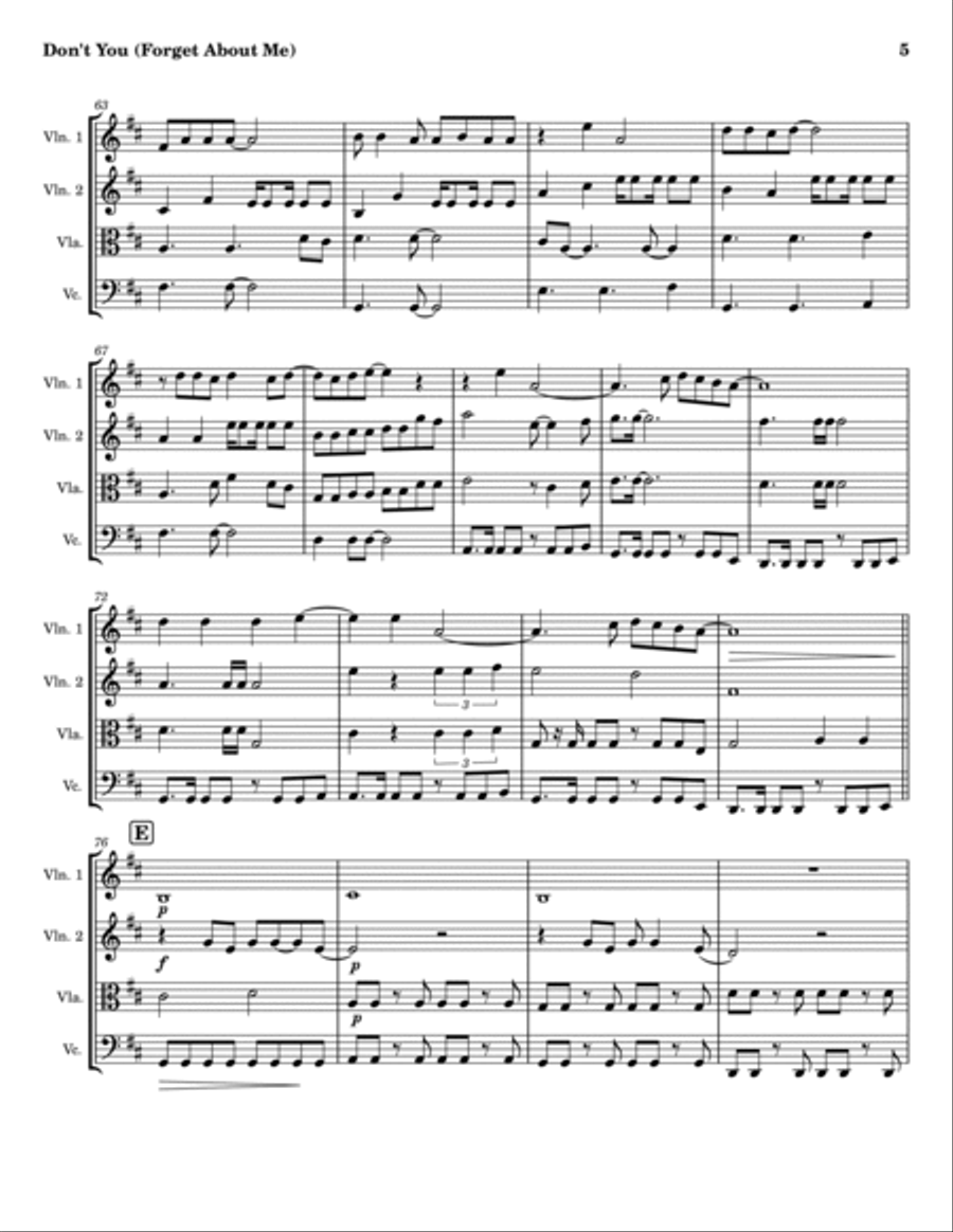 Don't You (forget About Me) String Quartet scores gallery preview page 5