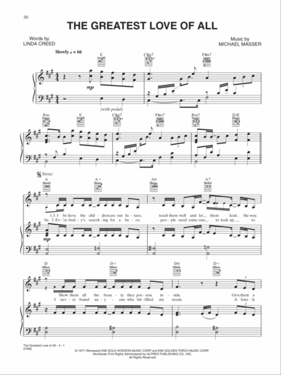 The Greatest Love Of All The Greatest Love Of All Piano, Vocal, Guitar scores gallery preview page 1