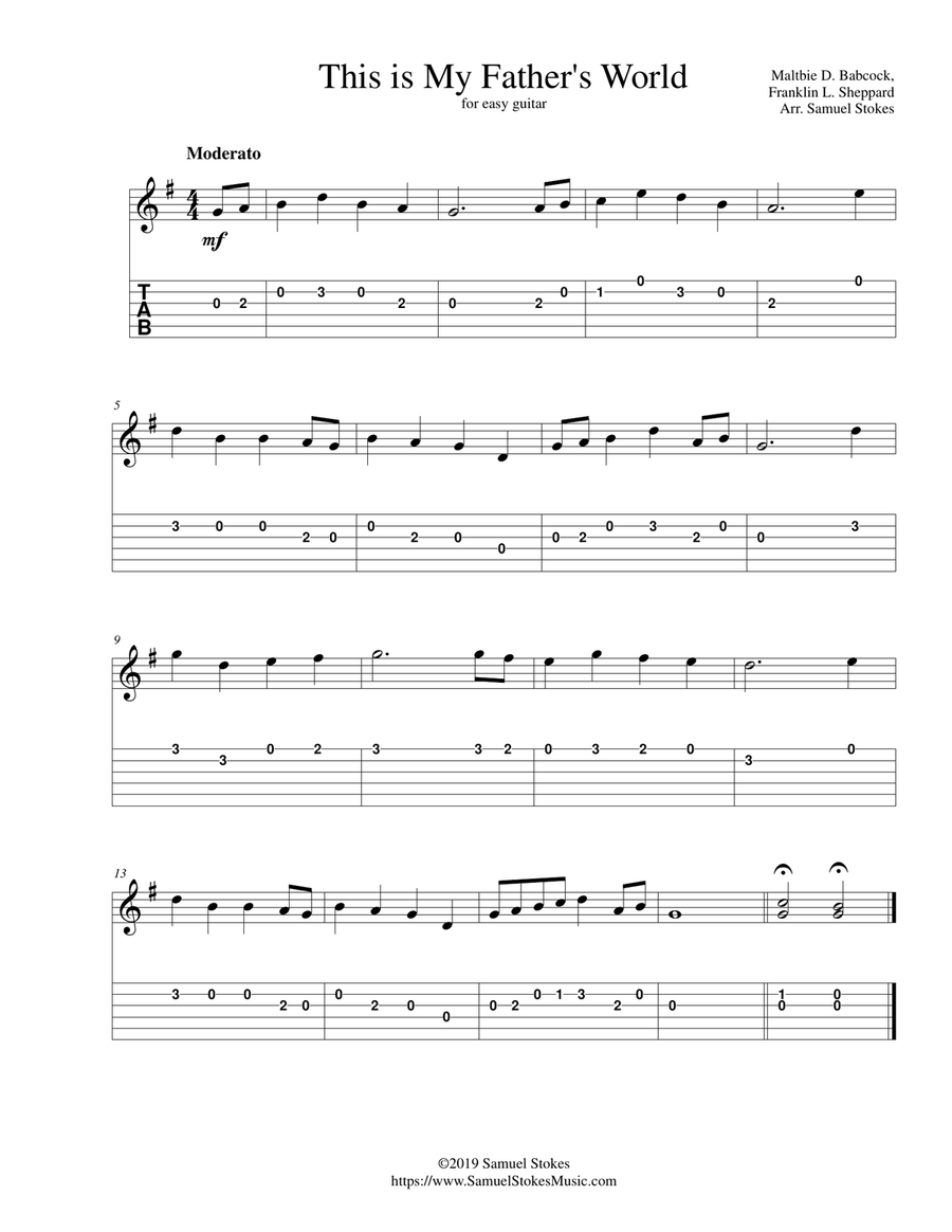This is My Father's World - for easy guitar with TAB Guitar Tablature scores gallery preview page 1