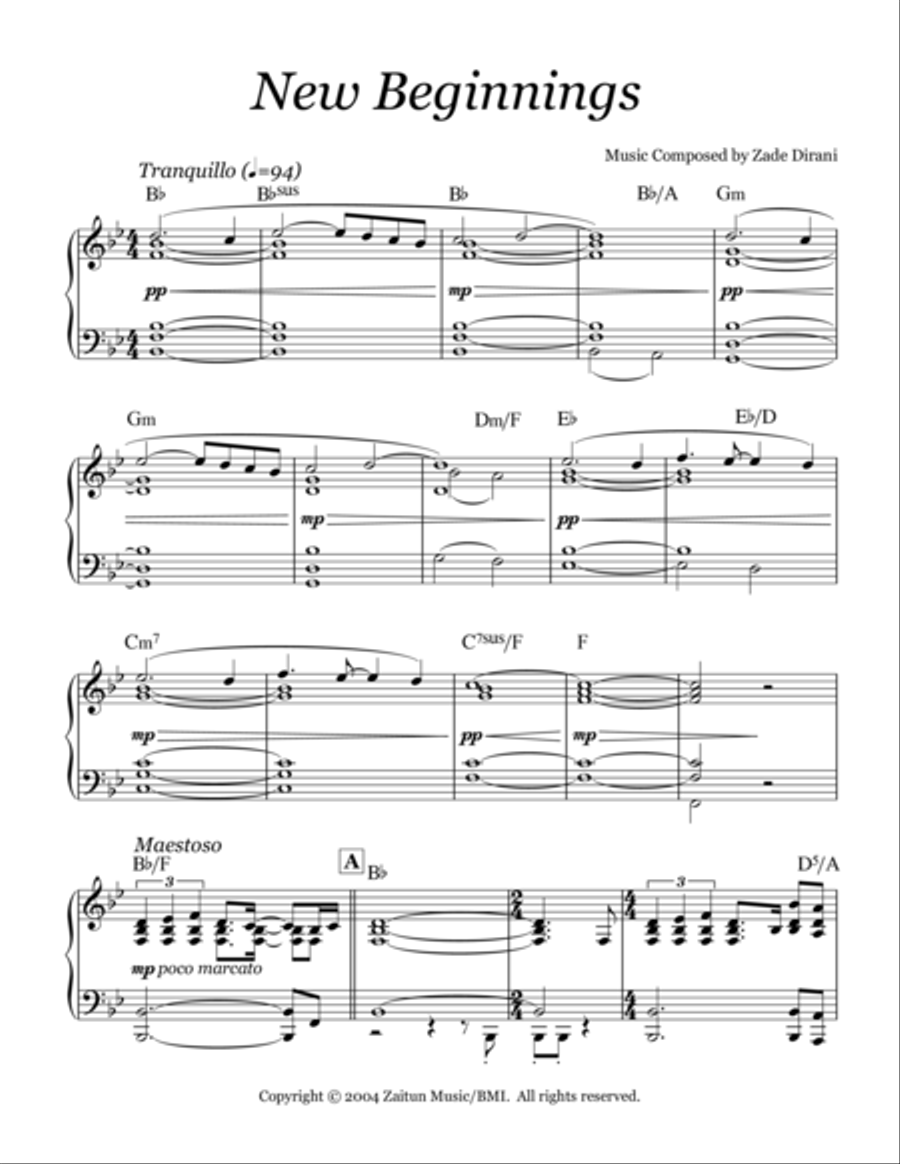 New Beginnings Piano Solo scores gallery preview page 1