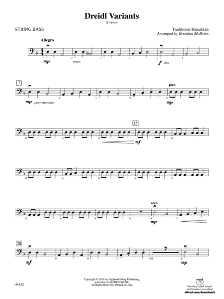 Dreidl Variants: String Bass String Orchestra scores gallery preview page 1