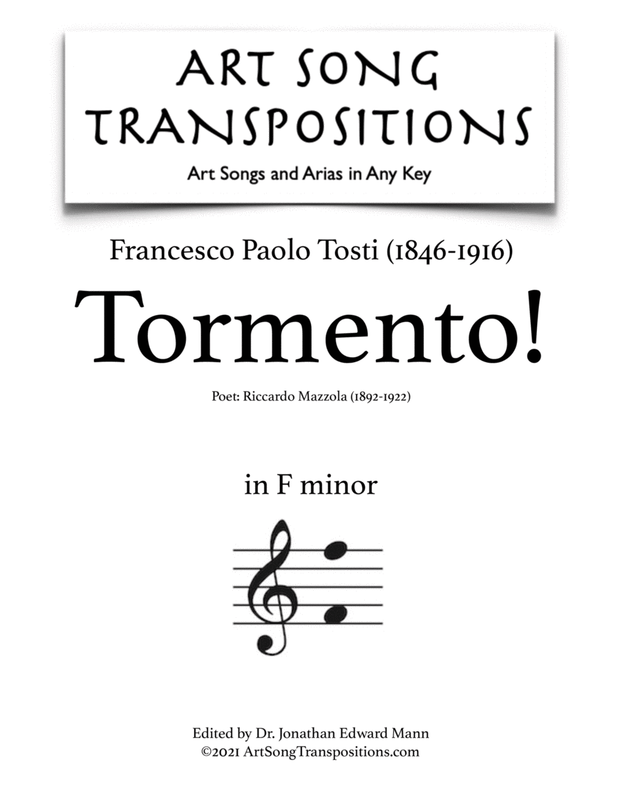 TOSTI: Tormento! (transposed to F minor) Voice scores gallery preview page 1