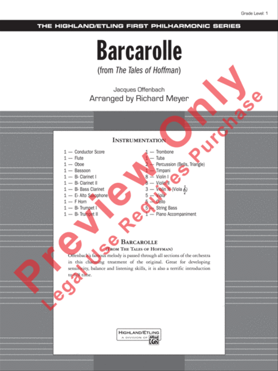 Barcarolle (from The Tales of Hoffman) Full Orchestra scores gallery preview page 2