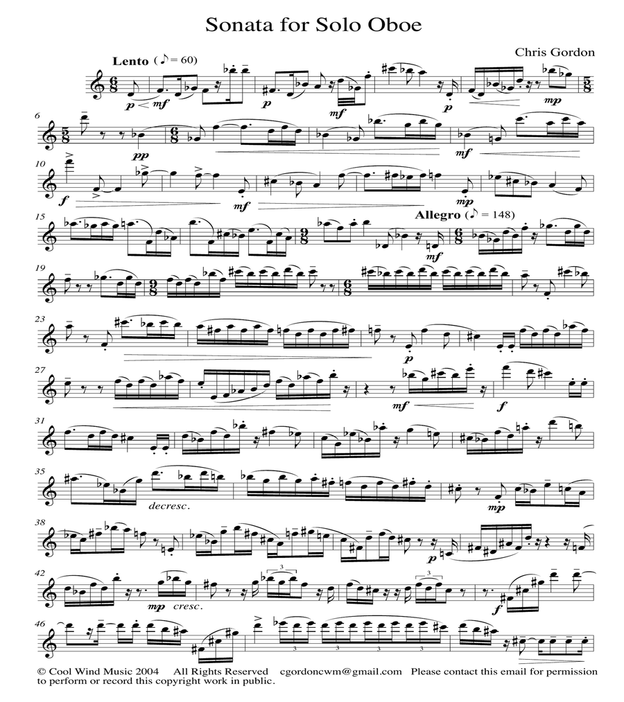 Sonata for solo oboe Sonata for solo oboe Oboe Solo scores gallery preview page 1