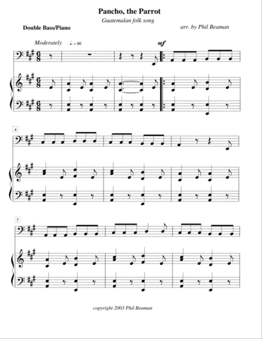 Pancho, the Parrot-double bass and piano Double Bass scores gallery preview page 1