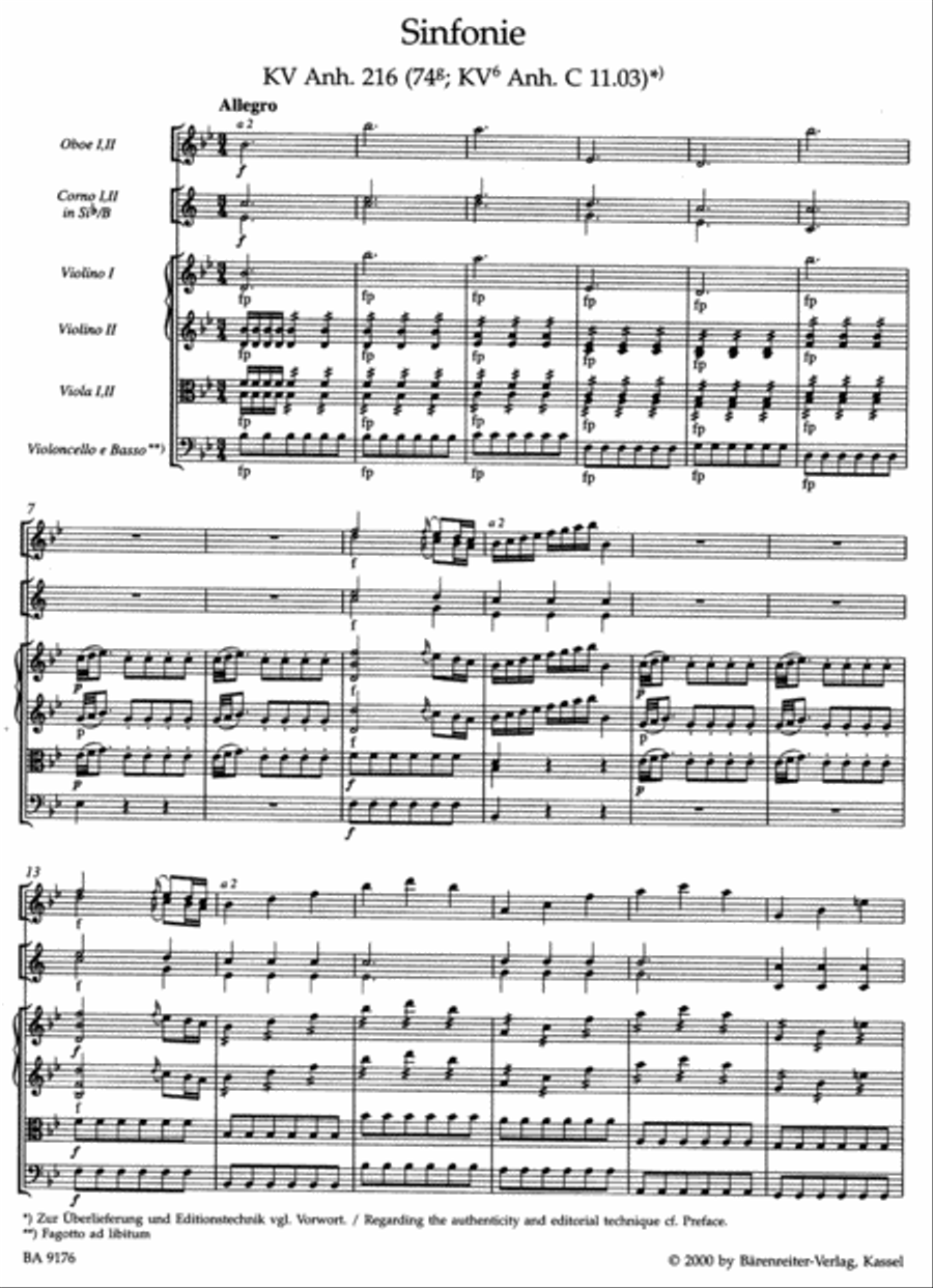 Symphony B flat major, KV Anh. 216 (74g) Orchestra scores gallery preview page 2