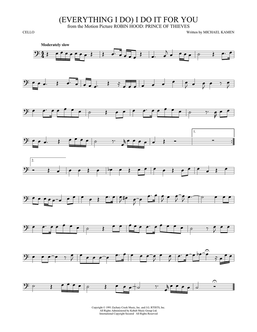 (Everything I Do) I Do It For You Cello Solo scores gallery preview page 1